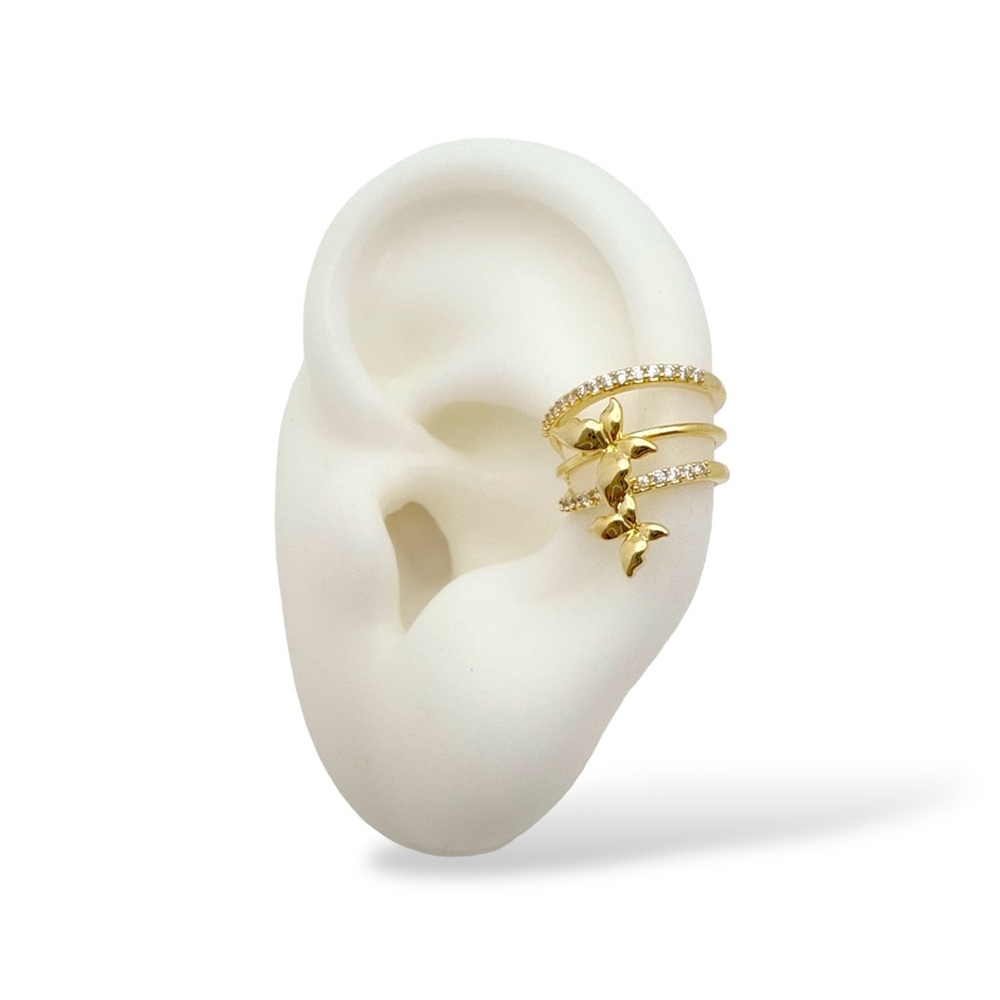 Butterfly Ear Cuff Gold Plated Real Zirconia - Picture 7 of 10